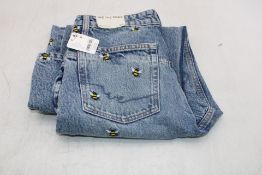 Free People We The Free Deep Trance Embroidered Dropped Jeans, Blue, Size 25