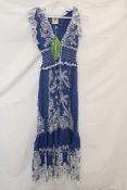 Farm Rio Romantic Richelieu Maxi Dress, Blue, Size XS