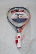 Two Wilson Children's Tennis Rackets to include 1x Boys Slam Size 21 Inch, Navy/Orange, 1x Girls Int