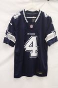 Nike NFL Cowboys T-Shirt, Printed with 4 & Prescott, Navy/White, Size S