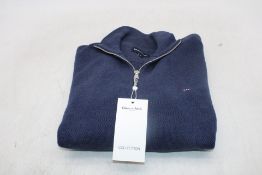 Eden Park Honey Straight Cut High Neck 1/4 Top, Blue, Size M