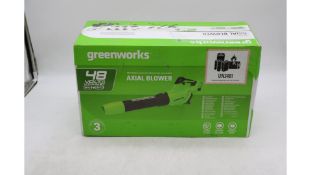 Greenworks Axial Blower, Includes 2x Batteries + Charger. Box damaged, Not checked