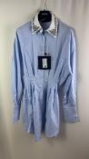 Philipp Plein Women's Mini Shirt Dress Long Sleeve Strass, Light Blue, Size S, Sample