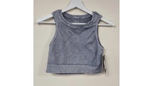 Three NUX Women's One By One Mineral Wash Yoga Crop Top, Grey, Size L