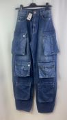Philipp Plein Women's Denim Cargo Trousers, Blue Shark, Size 26, Sample