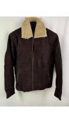 Real Leather Men's Suede Feel Jacket, Brown, Collard, Size Small