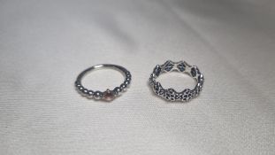 Two Pandora Sterling Silver Rings, Size 50