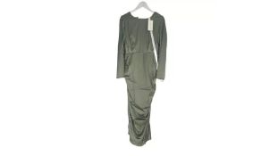 Demure Hijabs Hana Satin Dress, Sage, Size Large