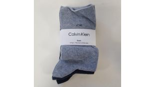Six Packs of Calvin Klein Women's One Size Crew Socks, Blue, 3 Per Pack