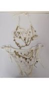 Fanci Club Womens Sheer Lingerie Set, Cream, Gold Charms, One Size