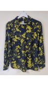 Two ICHI Womens Floral Patterned Long Sleeve Shirt, Total Eclipse, Size 38 EU