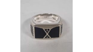 Thomas Sabo Sterling Silver Black Onyx with Black Stones Ring, TR2430, Size 54, No Box