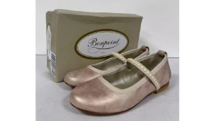 Bonpoint Aisha Leather Mary Jane Ballet Flats, Powder Pink, Size 32. Box damaged