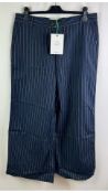 People Tree Women's Mila Striped Trousers, Navy, UK 14