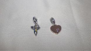 Two Pandora Charms to include 1x Heart Dangle, 1x Future Crayon Charm