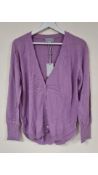 The Pure Collection Women's Curved Hem V Neck Cardigan, Dusty Violet, Size UK 16