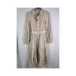 Two Bytimo Women's Midi Shirt Dress with Embroidery, Beige, Long Sleeve, Collard, Size Small