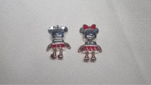 Two Pandora Sterling Silver Charms to include 1x Mickey Robot, 1x Minnie Robot
