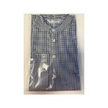 Two Savile Collection Men's Collarless Nightshirt, Cotton, Blue Check, Large