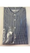 Two Savile Collection Men's Collarless Nightshirt, Cotton, Blue Check, Large