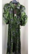 ByTimo Women's Plisse Pleated Maxi Dress, Green Roses, Collard, Medium