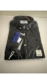 Three Kronstadt Men's Johan Seersucker Short Sleeve Shirts, Navy, Size L