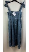 Juliet Dunn Cotton Acid Wash Tie Shoulder Dress, Blue, Size 14