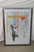 Five Canvas Art Shop Banksy Balloon Girl Coloured Rain Premium Wall Art Framed Picture Prints, Black