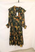 Karen Millen Floral Woven Lace Up Midi Dress, Dark Green/Gold, Size 12