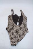 Zimmermann Chain Print Separates Scoop Swimsuit, Black/Brown/White, Size 10