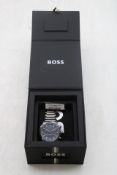 Boss Grey Plated Chronograph Watch with Blue Dial