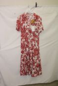 Sandro Long Dress with Floral Print, Red, Size 40