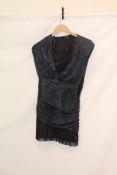 Maje Runnylo Ruched Metallic Mesh Mini Dress, Silver/Black, Size 36