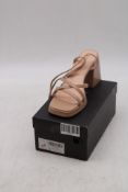 ISNOM Strappy Lace Up Sandals with A Chunky Block Heel, Nude, Size 38
