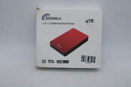 Sonnics 4TB External Desktop Hard Drive USB 3.0, Red. Box damaged, Not checked