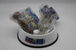 Trixie Collection to include 1x Dog Bowl, White Plastic 1.5L, 4x Rabbit Playing Rolls and 3x Bird Ca