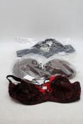Three Oola Lingerie Bra's, One Tonal Underwired, Red & Black, 44E, One Zigzag Underwired, Black, 44E