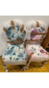 Two Vintage Handmade Chairs, Floral 1x Pink 1x Blue Height 37", Width 19"