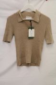 Blanche Short Sleeve 2 Button Top Top, Oxford Tan, Size S