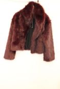 Stradivarius Cropped Faux Fur Jacket, Burgundy, Size L