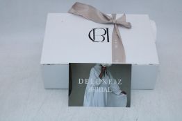 Deluxeiz Mila Bridal Dress & Veil, Size Unknown. Box damaged