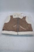 OUI Faux Sheepskin Gilet, Dark Camel/White, Size 36