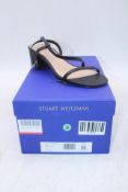 Stuart Weitzman Aliza Block Sandals, Black, Size 37. Box damaged