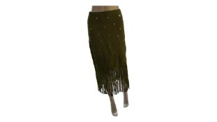 Sandro Fringed Knit Skirt, Kaki, Size 40
