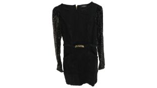 Pinko Women's Renata Denim Dress with Sequins Arms, Black, Size UK 10