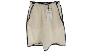 Toteme Embroidered Silk Shorts, Off-White Size DK32/UK 6. Defects, Marks, Traces of Dust