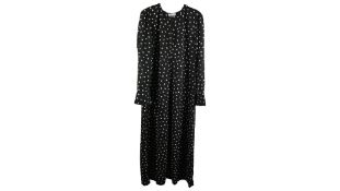 Ganni Printed Light Crepe Long Sleeve Maxi Dress, Black, Size 36