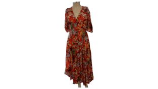 Maje Paris Jungle Blush V Neck Long Printed Dress, Multi, EU 36