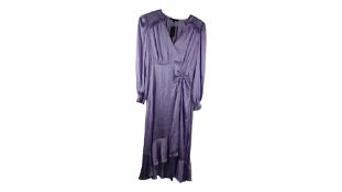 Maje Rouvina Asymmetric V-Neck Satin Maxi Dress, Lilac, Size 40