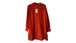 Ted Baker Long Sleeve Lace Detail, Mini Dress, Dark Orange, Size 8